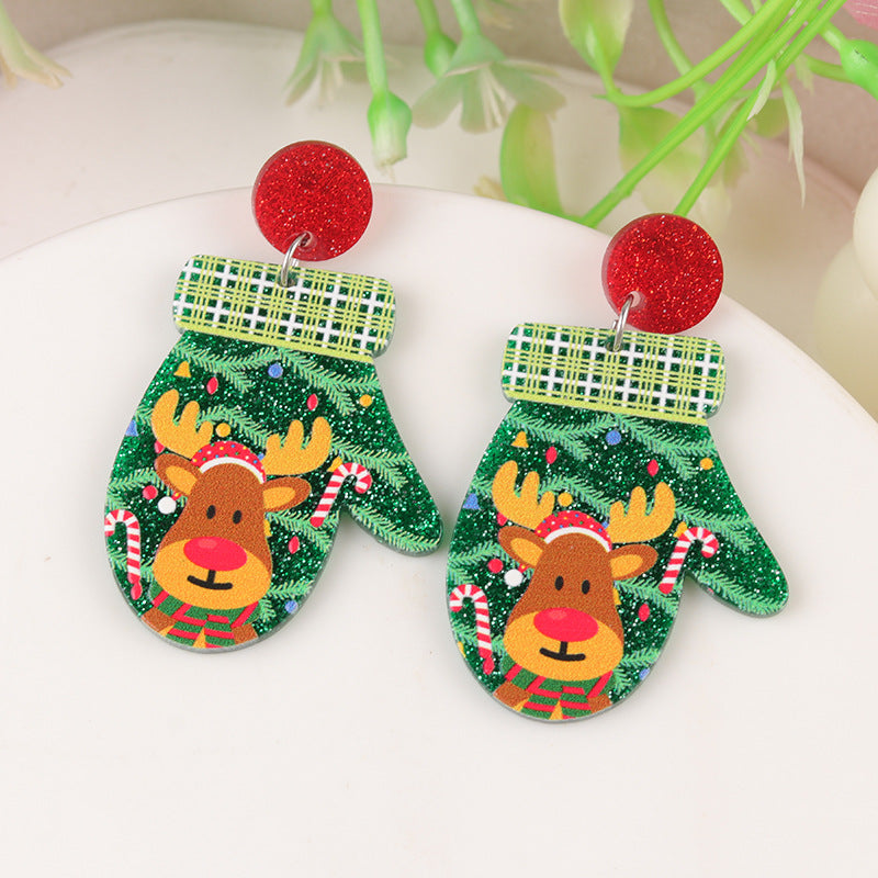 Wholesale  Christmas Series Elk Gloves Acrylic Earrings